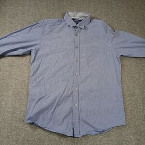 Michelsons Studio London 1937 Mens Blue Micro Check Button Down Shirt Medium